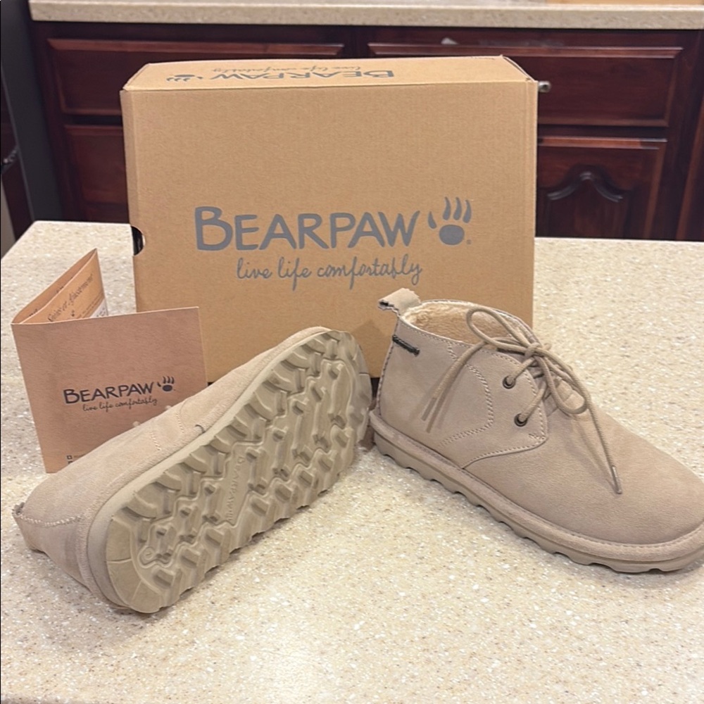 BearPaw Tan Suede Boots with Lace-Up Designs - Picture 2 of 9